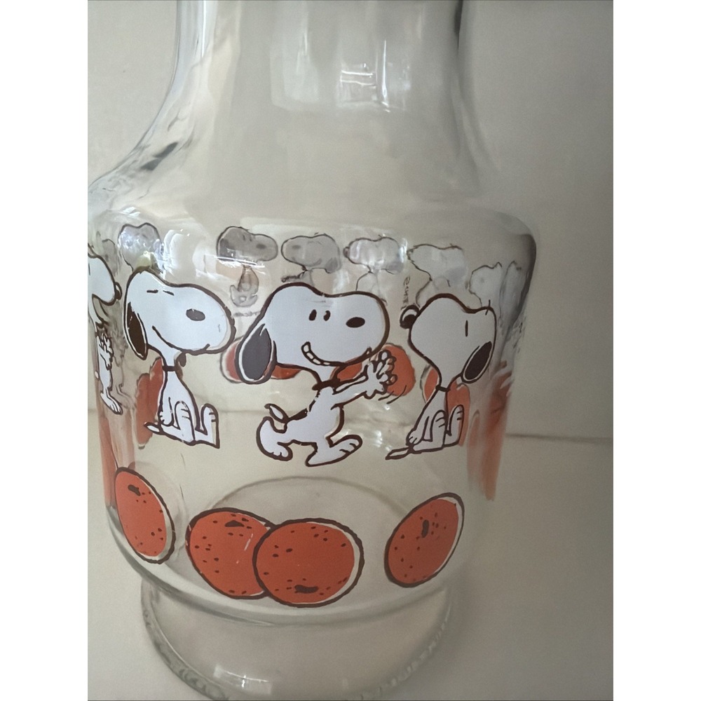Vintage Peanuts Snoopy Orange Juice Glass Carafe Pitcher Jar 1958 Schulz - Picture 4 of 10